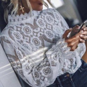 Boho Lace Mock Neck Blouse